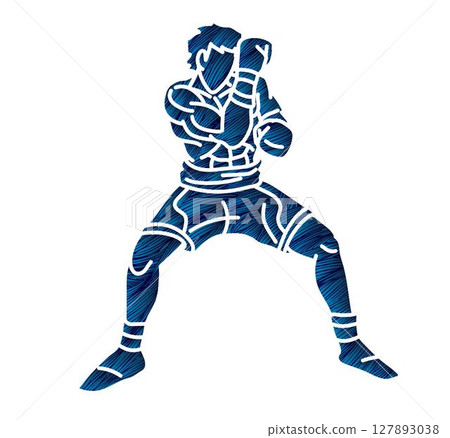 Kickboxing Boxing Sport Boxer Action Muay Thai Cartoon Graphic Vector 127893038