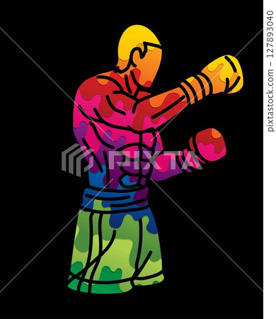 Kickboxing Boxing Sport Boxer Action Muay Thai Cartoon Graphic Vector 127893040