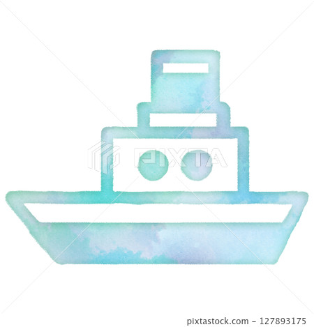 夏季海車船貨船友善生態圖示設計符號郵票水彩 127893175