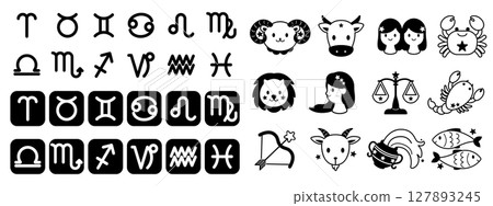 12 星座和插圖圖示集單調 12 星座和插圖圖示集單調 127893245