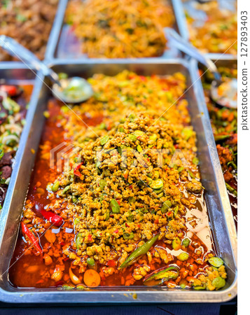 Stir-fried Stink Bean with pork, Thai food 127893403