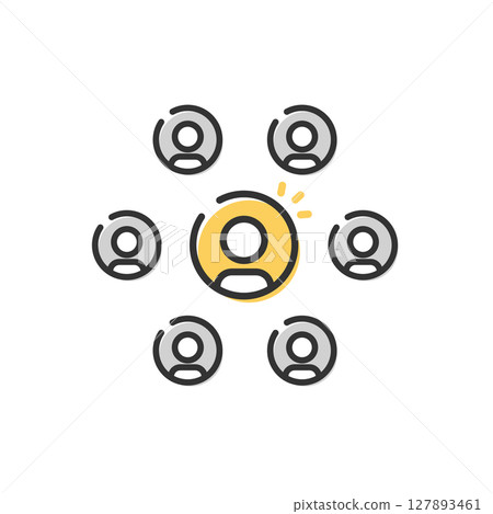 People icons representing target users and team leaders (vector, line drawing) People icons representing target users and team leaders (vector, line drawing) 127893461