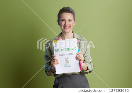 Green Economic Vision: Woman with Carbon Markets Papers Green Economic Vision: Woman with Carbon Markets Papers 127893683