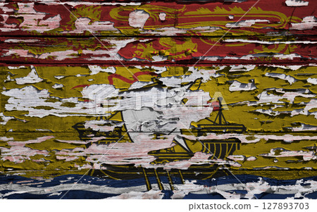 Flag of New Brunswick painted on a wooden board Flag of New Brunswick painted on a wooden board 127893703