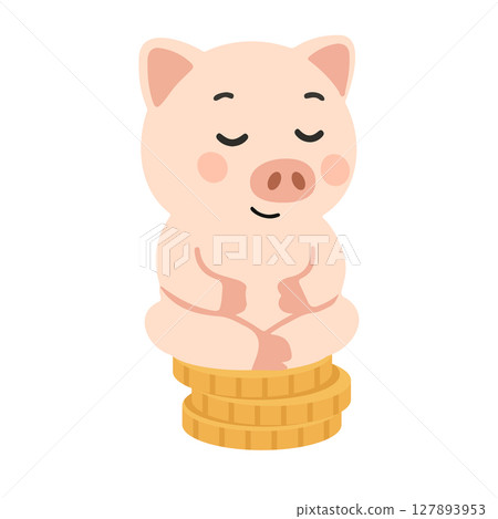 Piggy Bank Meditating on Stack of Coins 127893953