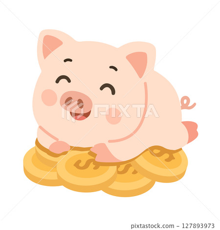 Piggy Bank Lying on Pile of Coins Piggy Bank Lying on Pile of Coins 127893973