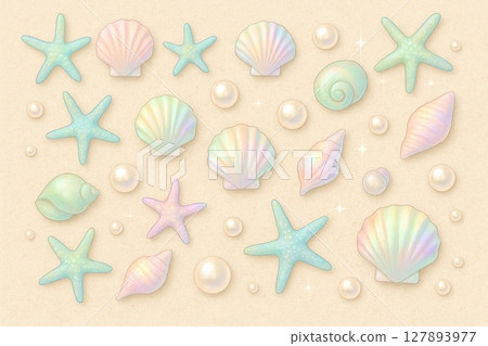 帶有貝殼和珍珠圖案的可愛背景材料 127893977