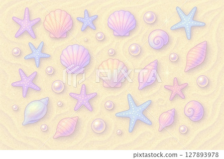 帶有貝殼和珍珠圖案的可愛背景材料 127893978