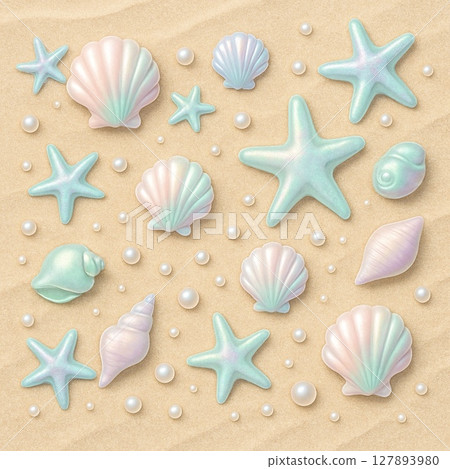 帶有貝殼和珍珠圖案的可愛背景材料 127893980