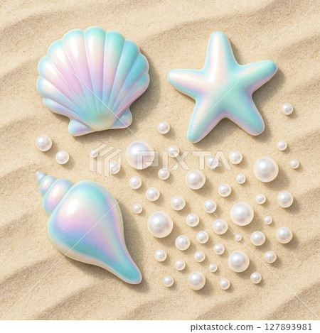 Cute background material with shell and pearl motifs 127893981