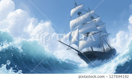 A ship floating on the surface of the water 127894192