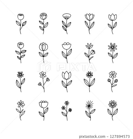 Light Sketch Florals. A softly drawn set of flower illustrations with consistent spacing and minimal detail, perfect for subtle design themes and elegant prints. Light Sketch Florals. A softly drawn set of flower illustrations with consistent spacing and minimal detail, perfect for subtle design themes and elegant prints. 127894573