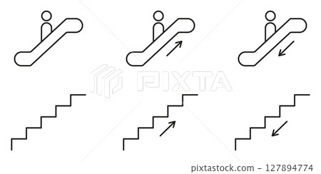 Escalator And Stair Direction Icons Set. Up And Down Movement Symbols For Navigation And Accessibility. Building Infrastructure Outline Collection. Editable Stroke. Isolated Vector Illustration Escalator And Stair Direction Icons Set. Up And Down Movement Symbols For Navigation And Accessibility. Building Infrastructure Outline Collection. Editable Stroke. Isolated Vector Illustration 127894774