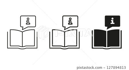 Open Book With Information Icon Set. Knowledge Sharing, Education, And Learning Resource Symbol Collection. Information Access And Literacy Promotion. Isolated Vector Illustration 127894813