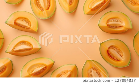 Melon organic fruit healthy real food copy space circular arrangement background Melon organic fruit healthy real food copy space circular arrangement background 127894837