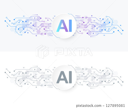 Artificial intelligence icon, sign, logo in the circuit line style. AI processor vector icon flat design. Motherboard digital chip AI. Machine learning design Artificial intelligence icon, sign, logo in the circuit line style. AI processor vector icon flat design. Motherboard digital chip AI. Machine learning design 127895081