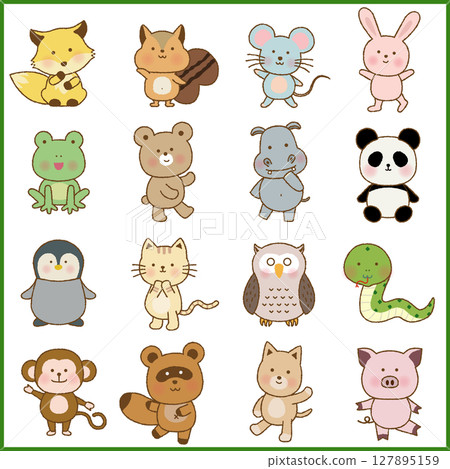 Hand-drawn style animal character set with fun poses 127895159