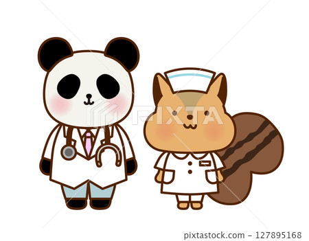 Cute animal doctor/nurse illustration set | Panda/Squirrel 127895168