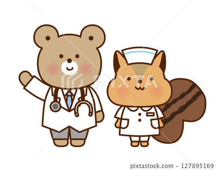 Cute animal doctor/nurse illustration set | Bear/Squirrel 127895169