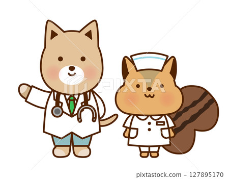 Cute animal doctor/nurse illustration set | Dog/squirrel 127895170