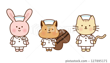 Cute animal nurse illustration set | Material for childcare, medical care, and hospitals 127895171