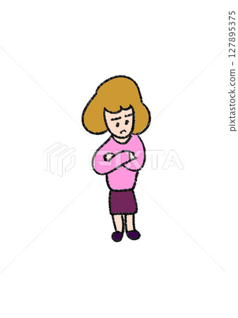 一名憤怒的女人交叉雙臂 127895375