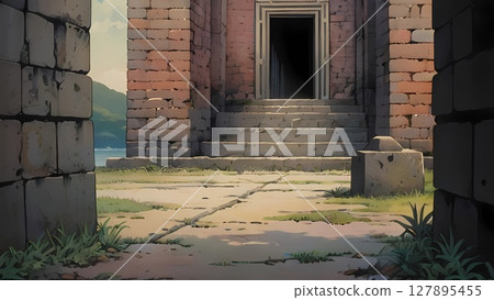 遊戲背景：古文明的石頭遺跡景觀 127895455