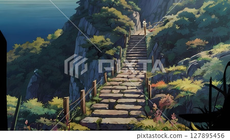 Game background: A landscape with stone ruins of an ancient civilization 127895456