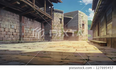 遊戲背景：古文明的石頭遺跡景觀 127895457