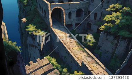 Game background: A landscape with stone ruins of an ancient civilization 127895458