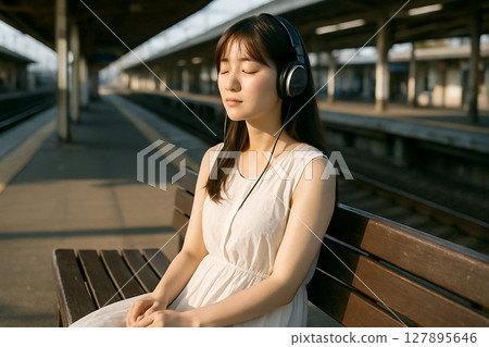 Girl listening to music 127895646