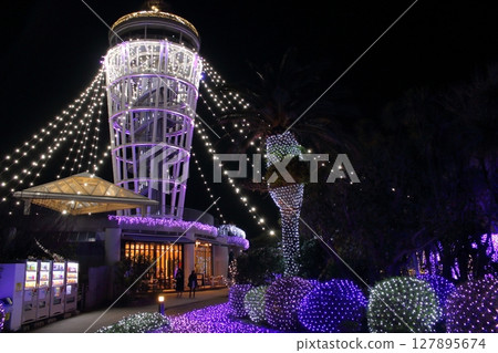 Illuminated Enoshima Sea Candle Observation Lighthouse, Kamakura, Kanagawa Prefecture 127895674