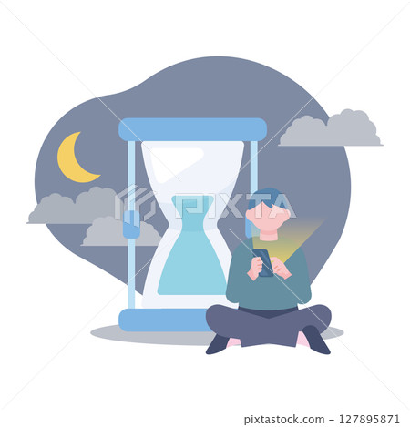一名因智慧型手機成癮而熬夜的男子 127895871