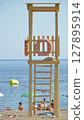 lifeguard position on tower wooden structure 127895914