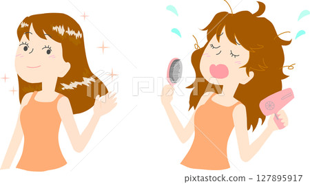 Illustration of a woman suffering from hair loss (no lines) 127895917