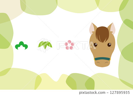 Minimal design, New Year's card illustration for the Year of the Horse with organic shape background 127895935