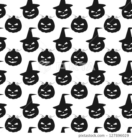 Halloween Pumpkins in witch hat and no Silhouette Seamless pattern Minimalist Halloween Backdrop 127896029
