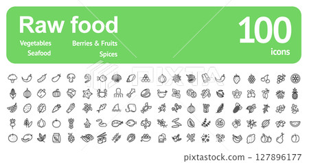 Raw Food Sign Black Thin Line Icon Set. Vector 127896177