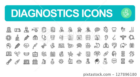 Diagnostics Sign Black Thin Line Icon Set. Vector 127896180