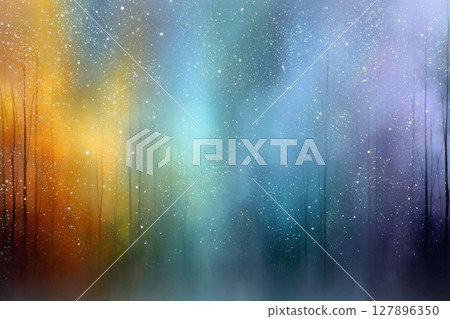 Colorful northern lights illuminating snowy forest at night 127896350