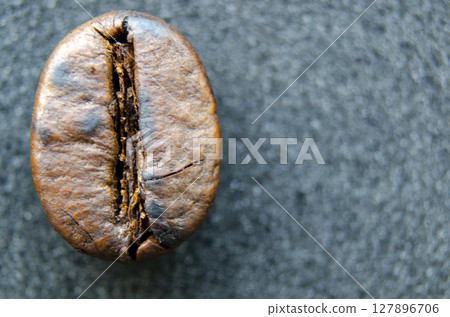 Isolated coffee bean displaying crisp roast detail and a center groove with customizable space for text 127896706