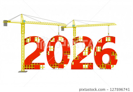 2026 Construction Concept with Cranes and Numbers 2026 Construction Concept with Cranes and Numbers 127896741