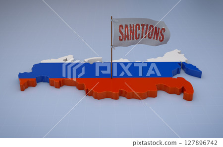 Russia Map with Sanctions Flag 127896742