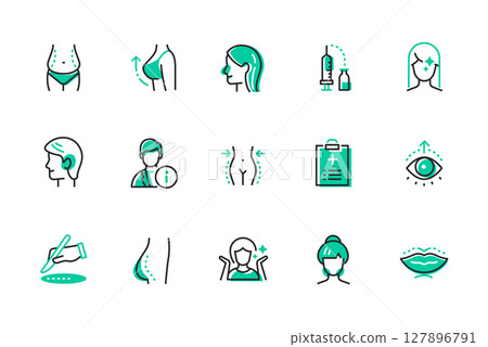 Plastic surgery and operations - set of line design style icons Plastic surgery and operations - set of line design style icons 127896791