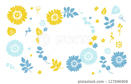 Hand-drawn sunflower vector illustration. Summer background material of sunflowers and plants. Summer frame set of sunflowers. 127896908