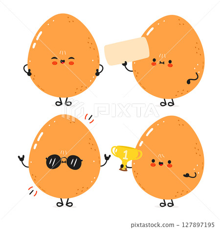 Cute Egg character showing different emotions and actions 127897195