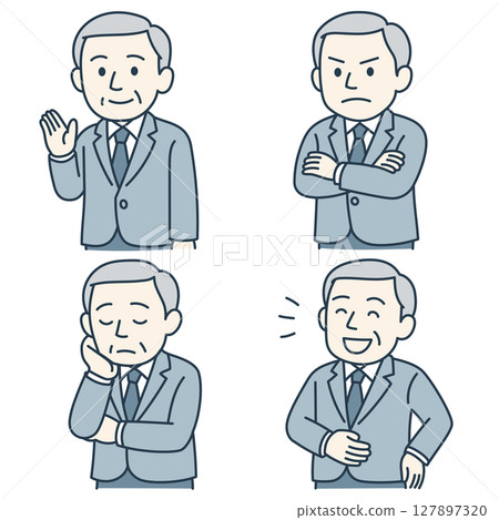 老年男性情緒臉部表情套裝（西裝，藍色） 127897320