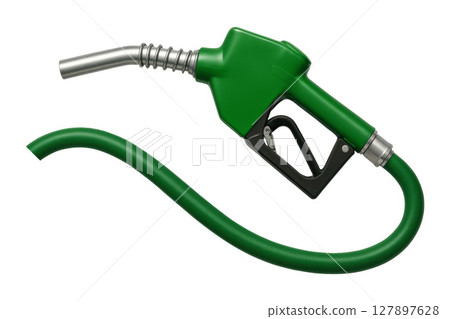 Green Fuel Pump Nozzle and Hose Isolated on White. Green Fuel Pump Nozzle and Hose Isolated on White. 127897628