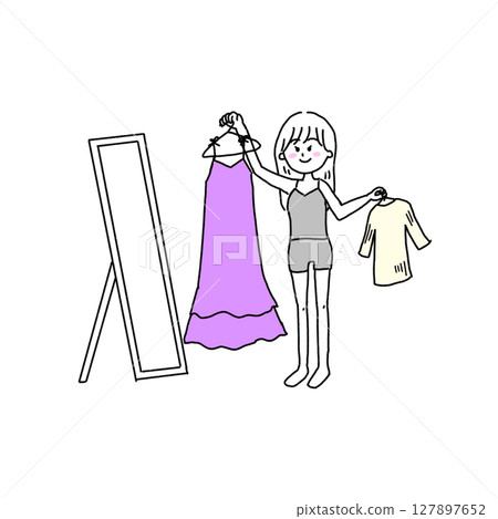 一位女士正在考慮自己的穿著 127897652