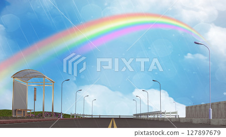 Rainbow and clouds with light rain (fox wedding) image material for adding text 127897679